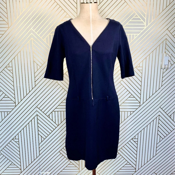 Joseph Ribkoff Navy Blue Zip Front‎ Ponte Dress - Picture 1 of 8